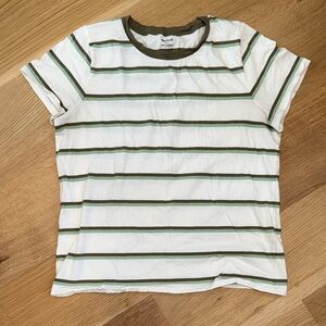 Madewell fair trade 100% cotton Striped Crewneck tee tshirt Olive & White large